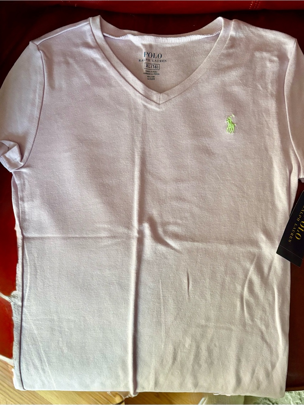 Polo by Ralph Lauren lavender V-Neck Tee with Lime Pony Logo